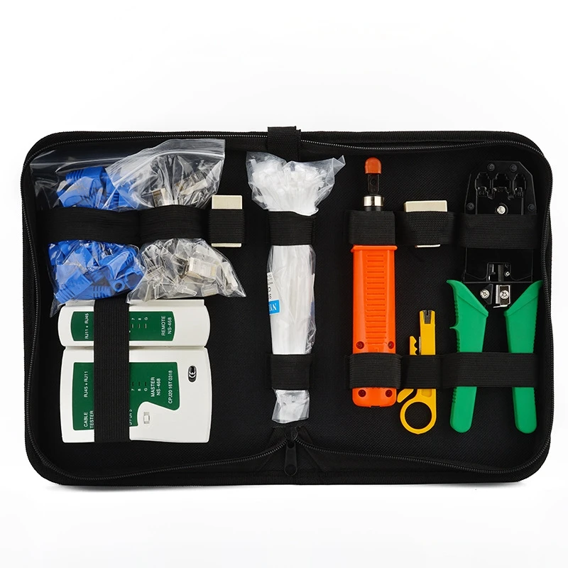 

Network Repair Tool Kit RJ45 RJ11 RJ12 CAT5 CAT5E Cable Tester Stripping Plier Crimp Crimper Set