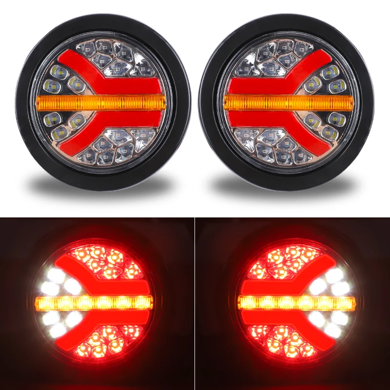 

4 inch 12V 24V Round LED Taillights Truck Rear Lights For Trailers 4x4 Van Pickup Tail Lamp Dynamic Turn Signal Stop Light