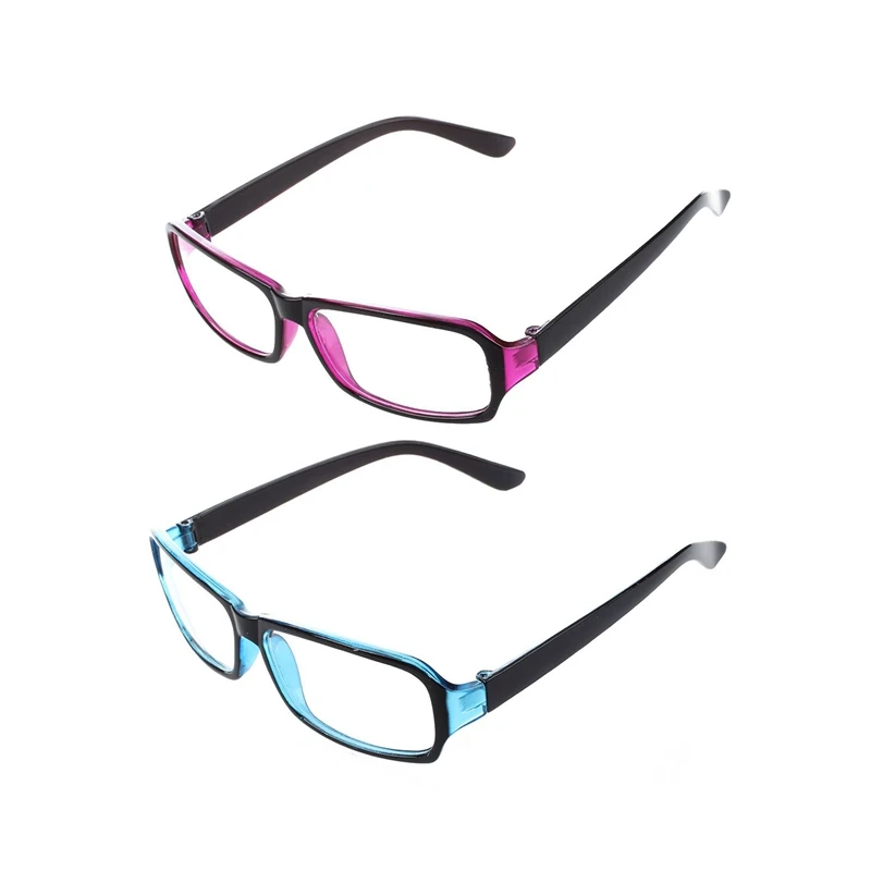 

2 Pcs Plastic Full Rim Frame Clear Lens Glasses Spectacles For Women Man Black Purple & Black Blue