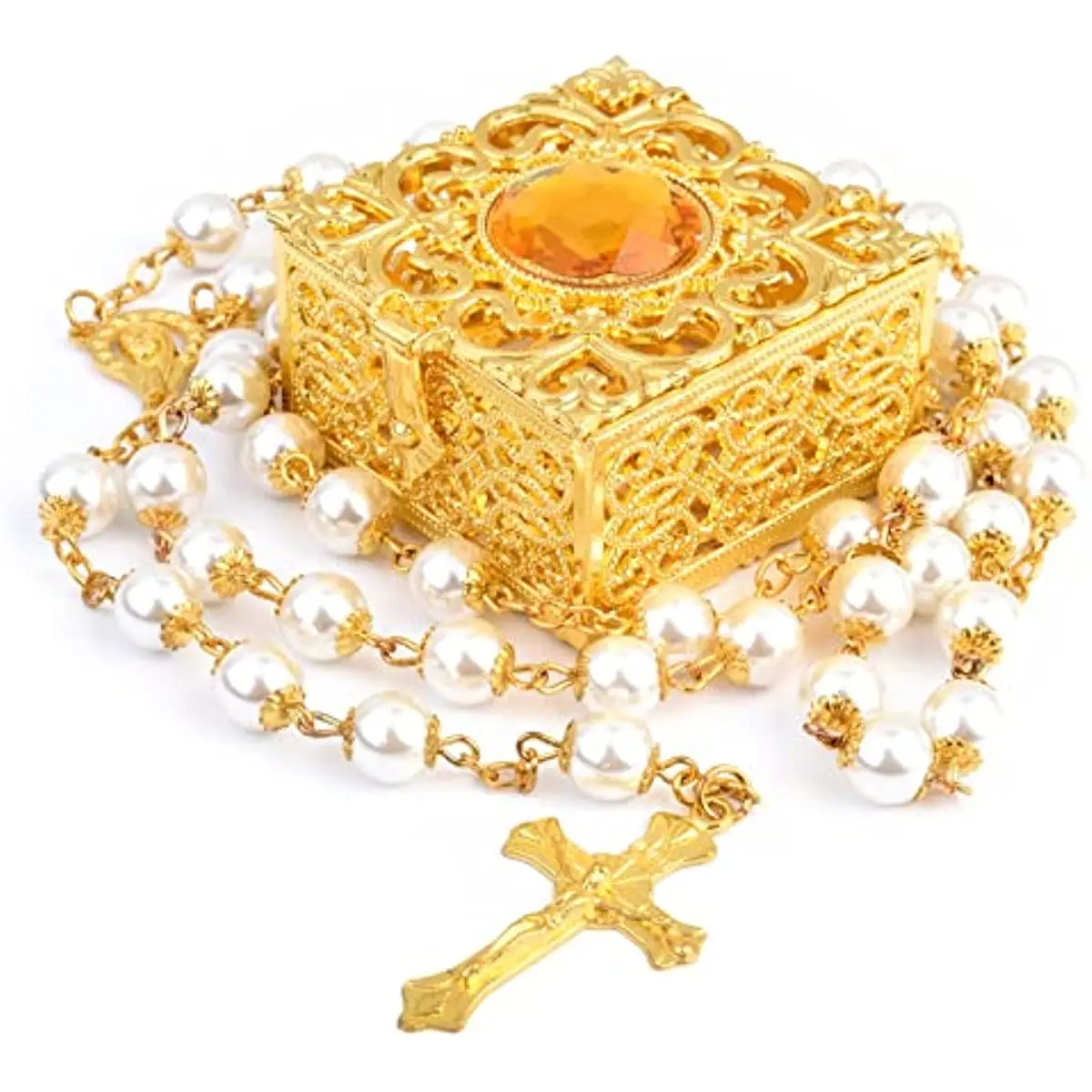 

Rosary Beads Catholic Necklace Mary for Men Women Kids First Communion Long Rosary Cross Pendant Necklaces Metal Gift Box New