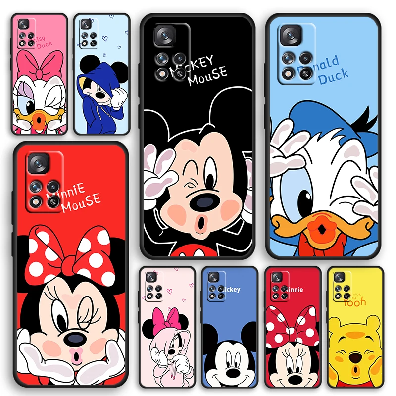 

Mickey Minnie Disney Face Black Phone Case For Xiaomi Redmi Note 12 11E 11S 11 11T 10 10S 9 9T 9S 8T 8 Pro Plus 5G Cover