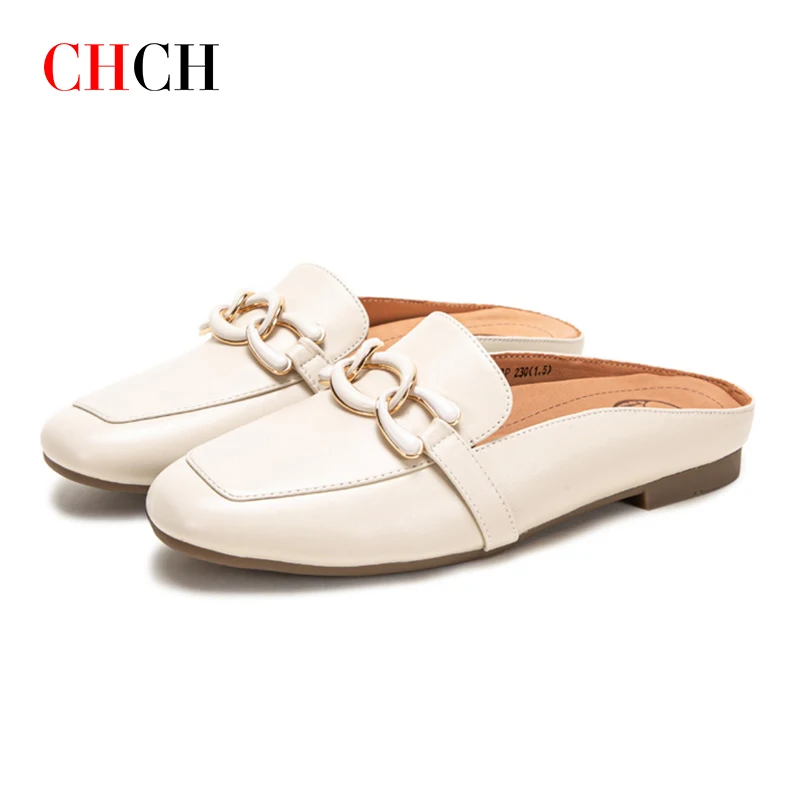 

CHCH Casual Women's Flats Lazy Slippers Sheepskin Shape Correcting Balance Shoes for Women Office Bottomless Indoor Muller Shoes