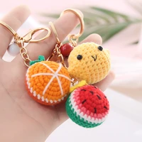 cute fruit keychain creative knitting lemon doll car keychain weaved pink strawberry cartoon key keyring wholesale girls gifts