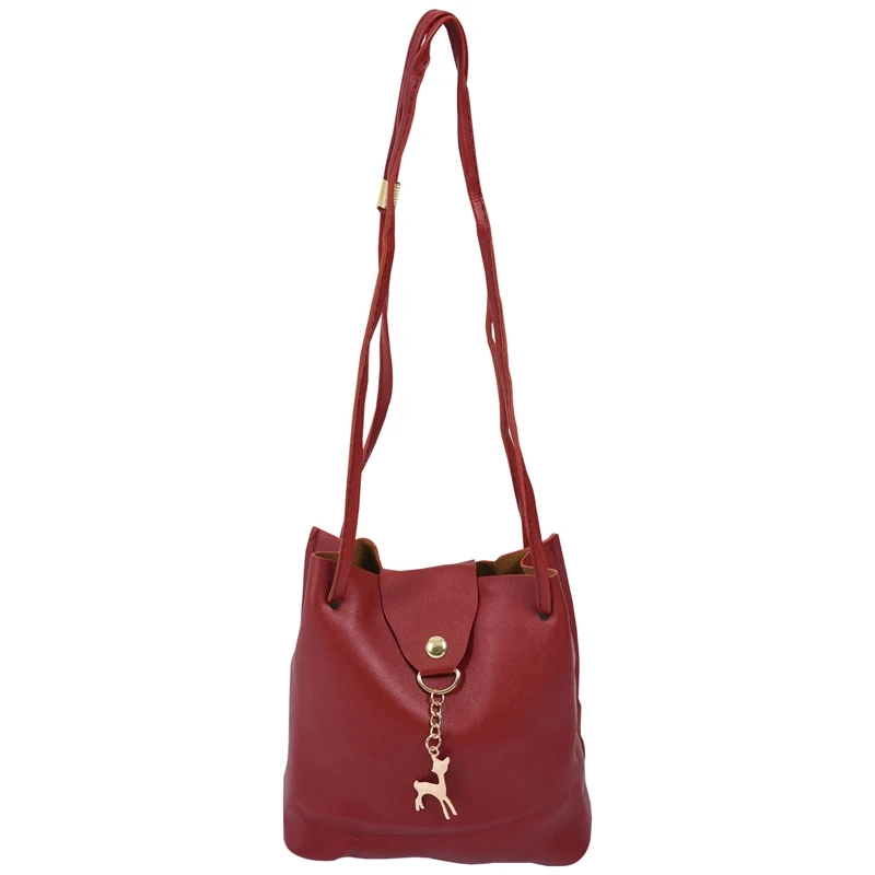 

NEW-Small Bag Women Deer Bucket Bag Handbags Ladies Satchel Mini Shoulder Messenger Bags Simple Design Cross Body Bag(Red)