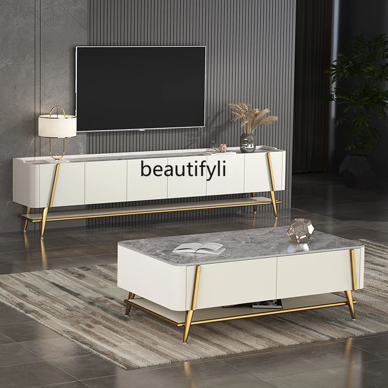 

yj Italian Minimalist Stone Plate Coffee Table Square Simple Modern Creative and Slightly Luxury Nordic TV Cabinet Unit