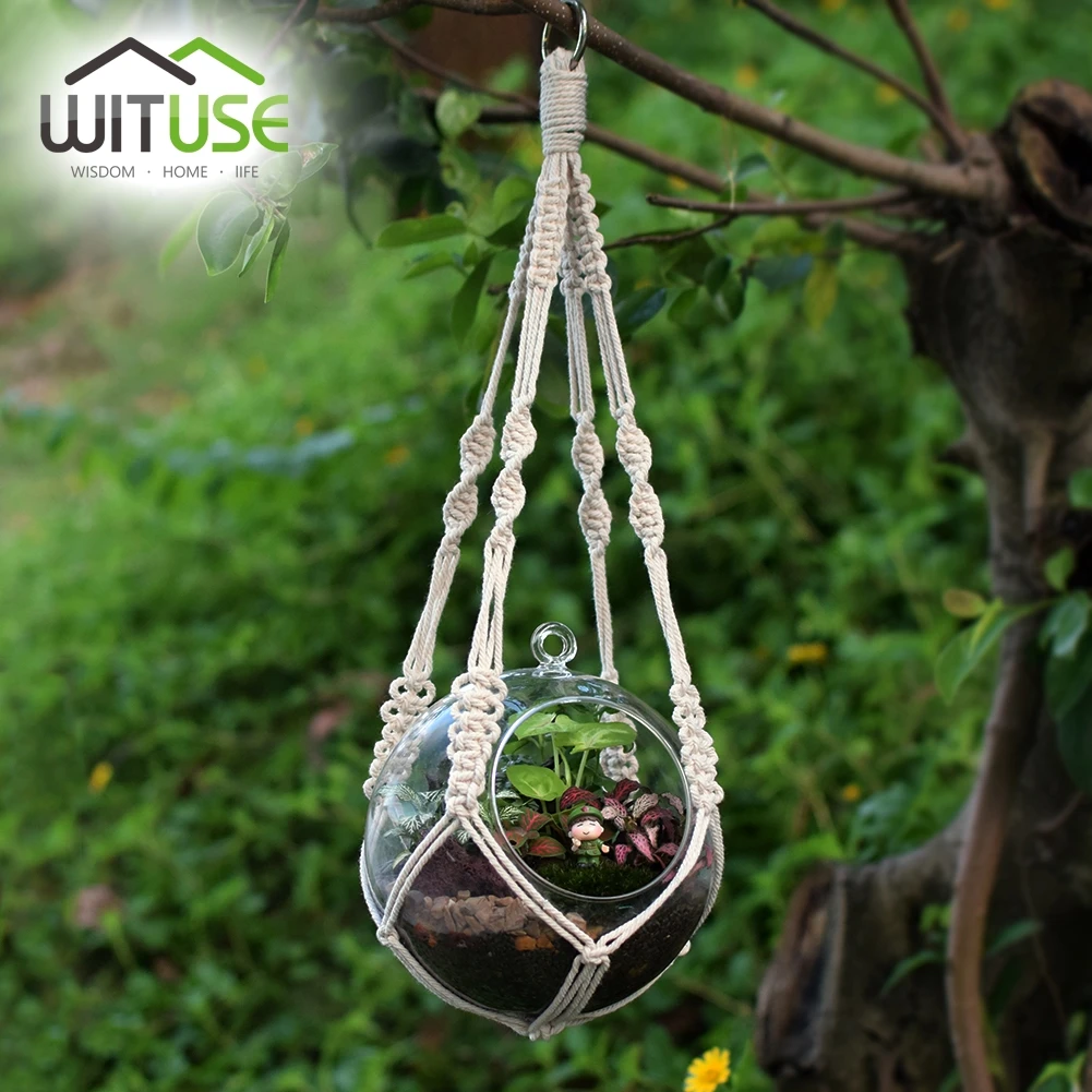 

Винтажная вешалка для растений WITUSE, держатель для цветочного горшка, корзина с обручем, макраме, веревка с 4 ножками, крючок для украшения балкона и сада