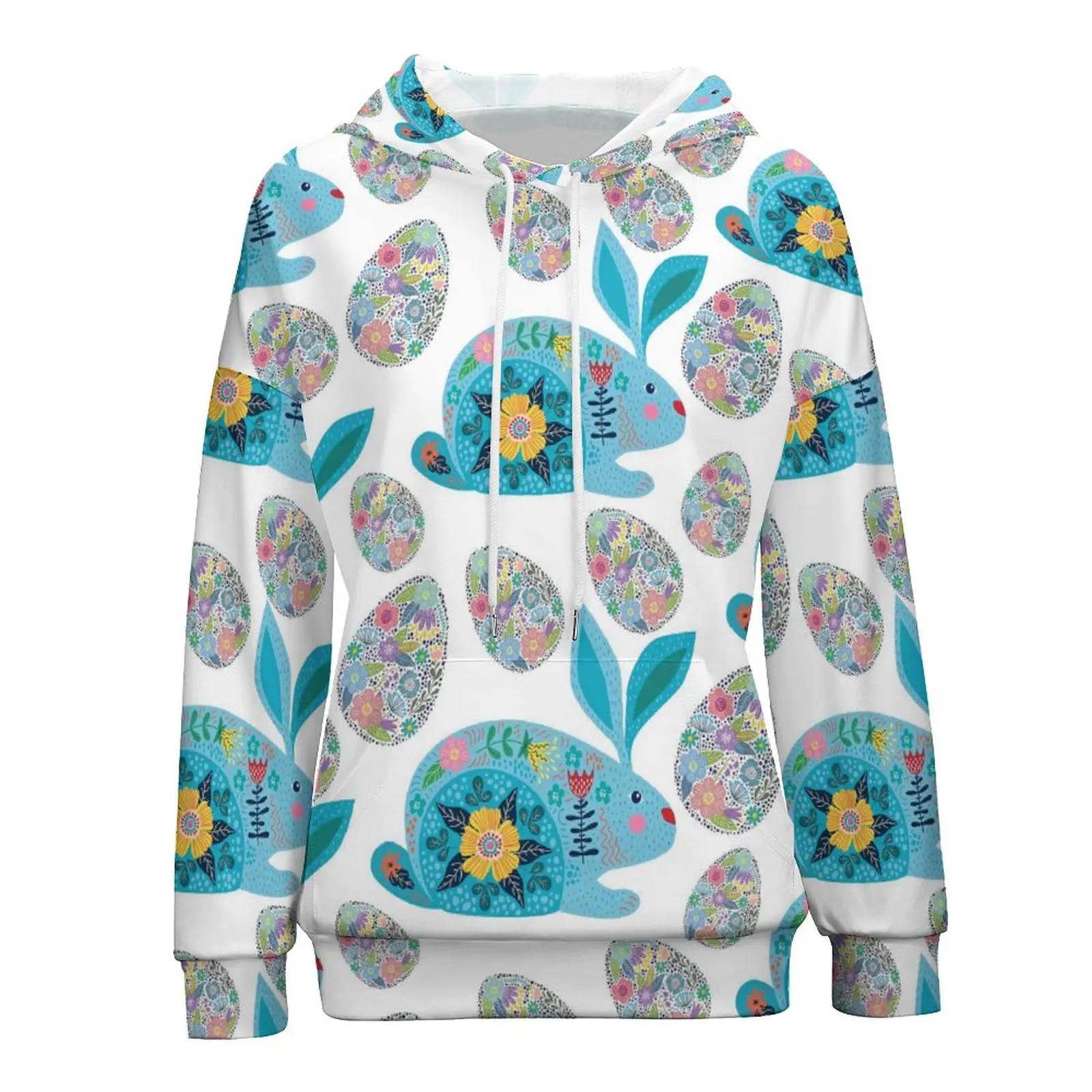 

Easter Egg Hoodies Long-Sleeve Flower Bunnies Art Harajuku Pullover Hoodie Lady Street Wear Oversized Hooded Sweatshirts Tops