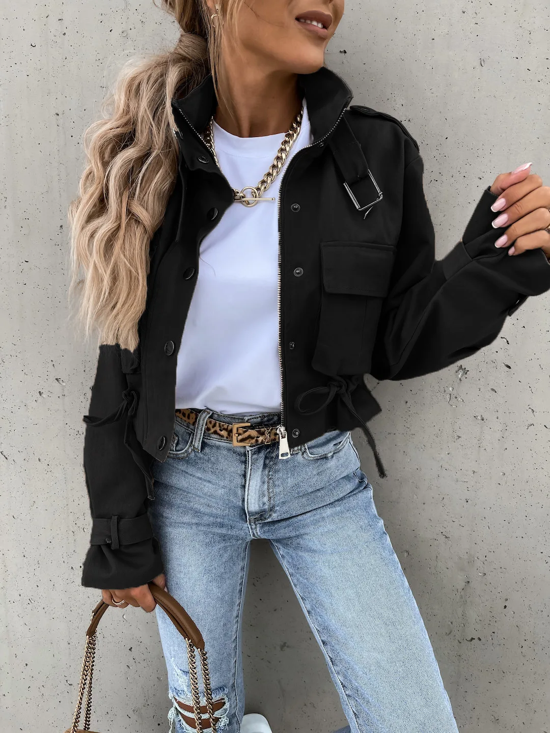 

Winter Jacket Women 2022 Streetwear Long Sleeve Top Bomber Trending Products Clothes Coats Short Tooling Style Locomotive