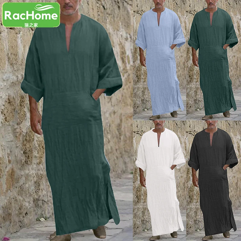

Mens Arabic Long Robes Saudi Arabia Men'S Linen Kaftan Middle East Islamic Clothing Muslim Fashion Arab Abaya Dubai Dress Gown