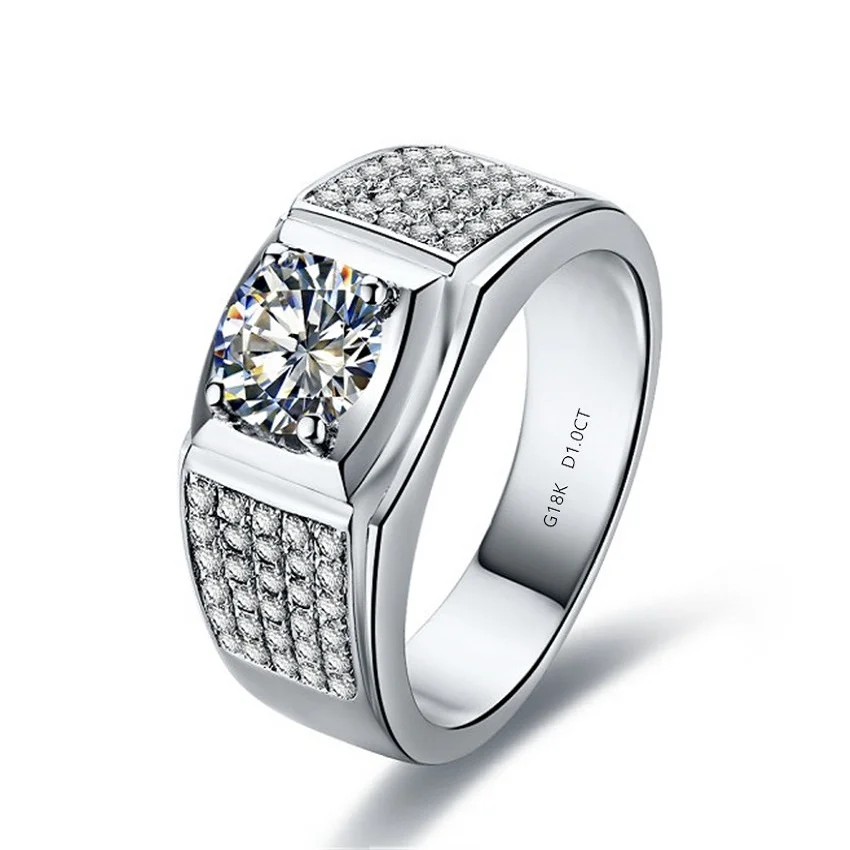 

Solid 18K White Gold AU750 Male Ring 1CT Certified Moissanite Male's Engagement Ring D Color Brilliant Forever Beautiful Box