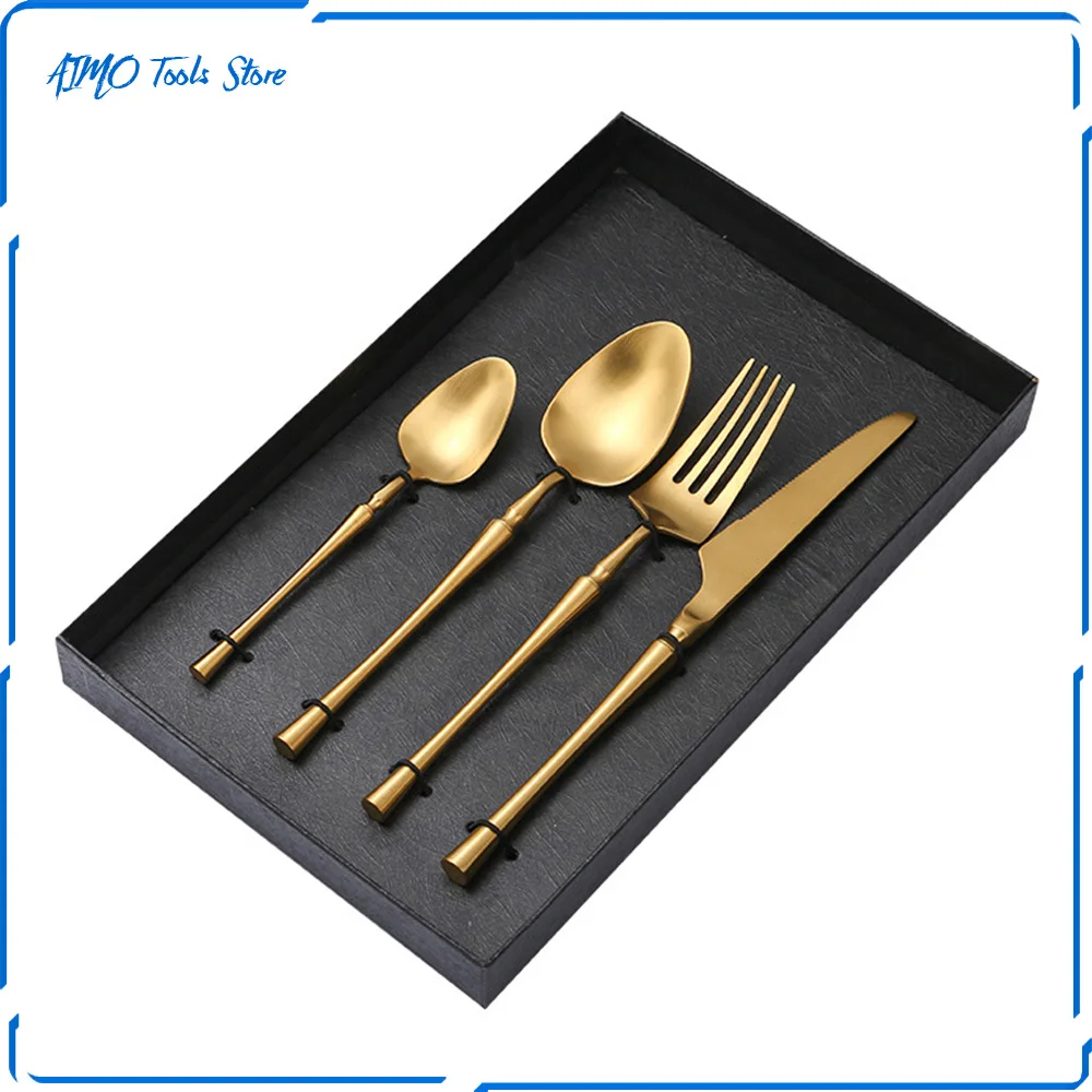 

Набор столовых приборов из нержавеющей стали золотистого цвета, 4 шт.