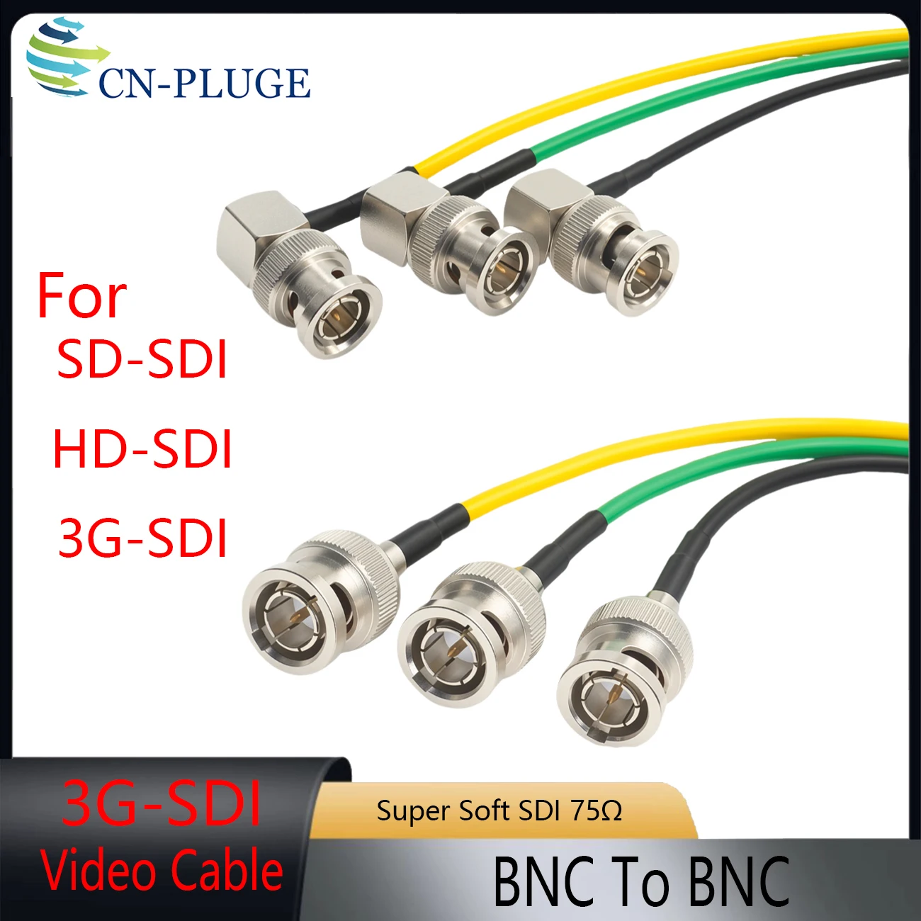 Фото Гибкий коаксиальный кабель RG174 75 Ом SDI с угловым разъемом BNC-BNC, HD-SDI 3G-SDI, цифровой видеокабель, доступен в различных цветах №2