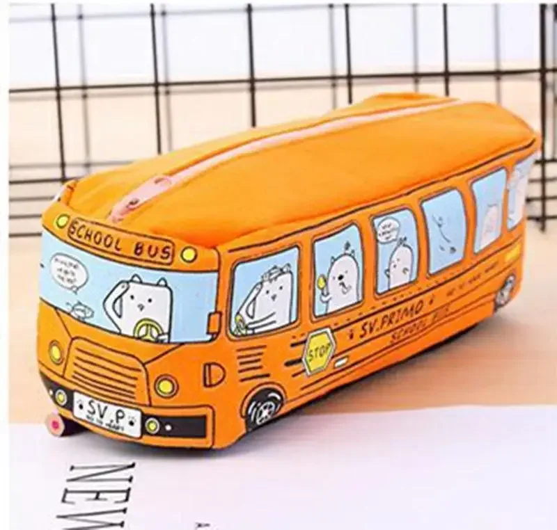 

Kawaii креативный школьный автобус пенал большой емкости с мультяшными животными холст пенал коробка школьные принадлежности Estojo Escolar