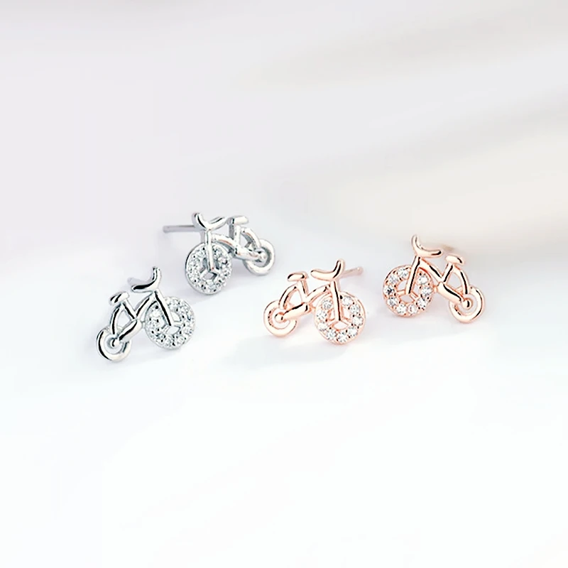 

Mini Bike Simple Cute Creative Sweet Silver Color Fashion Female Stud Earrings For Women Girl Luxury Jewelry Party Gift
