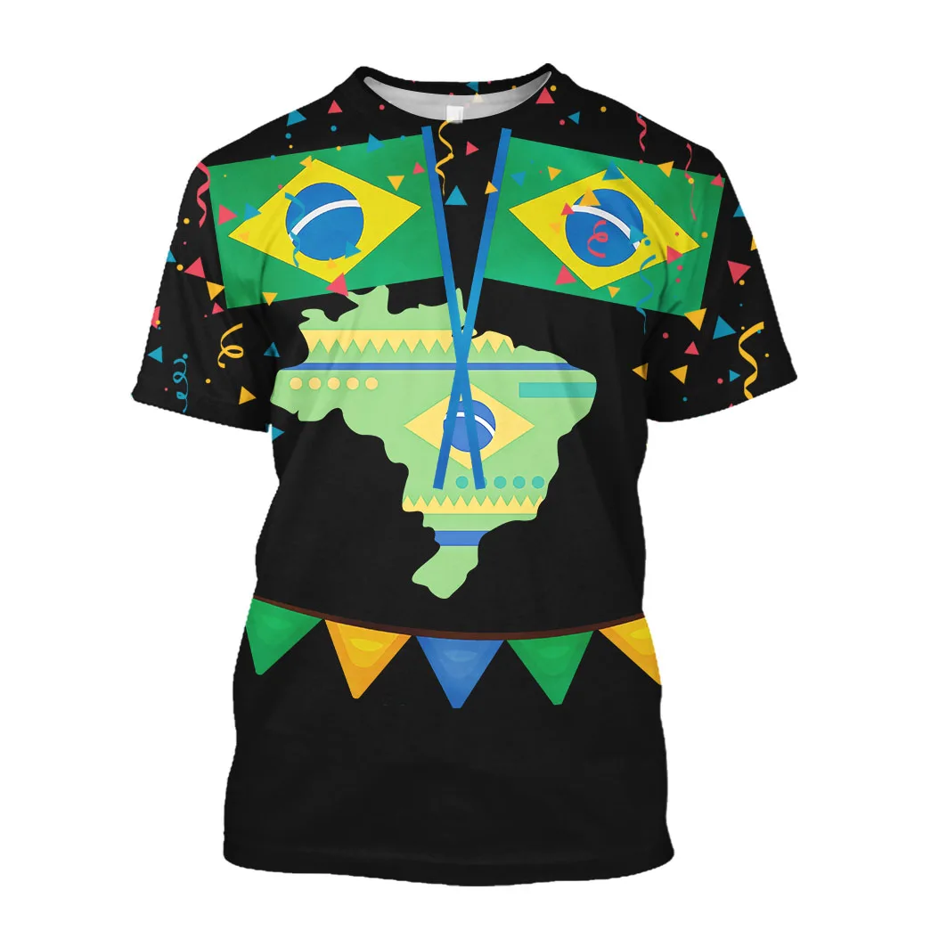 

Brazil Flag 3D Print Men Women Fashion T-Shirt 200th Independence Day T-Shirt Fireworks Sep 7 Brazil Map Streetwear Oversize Top