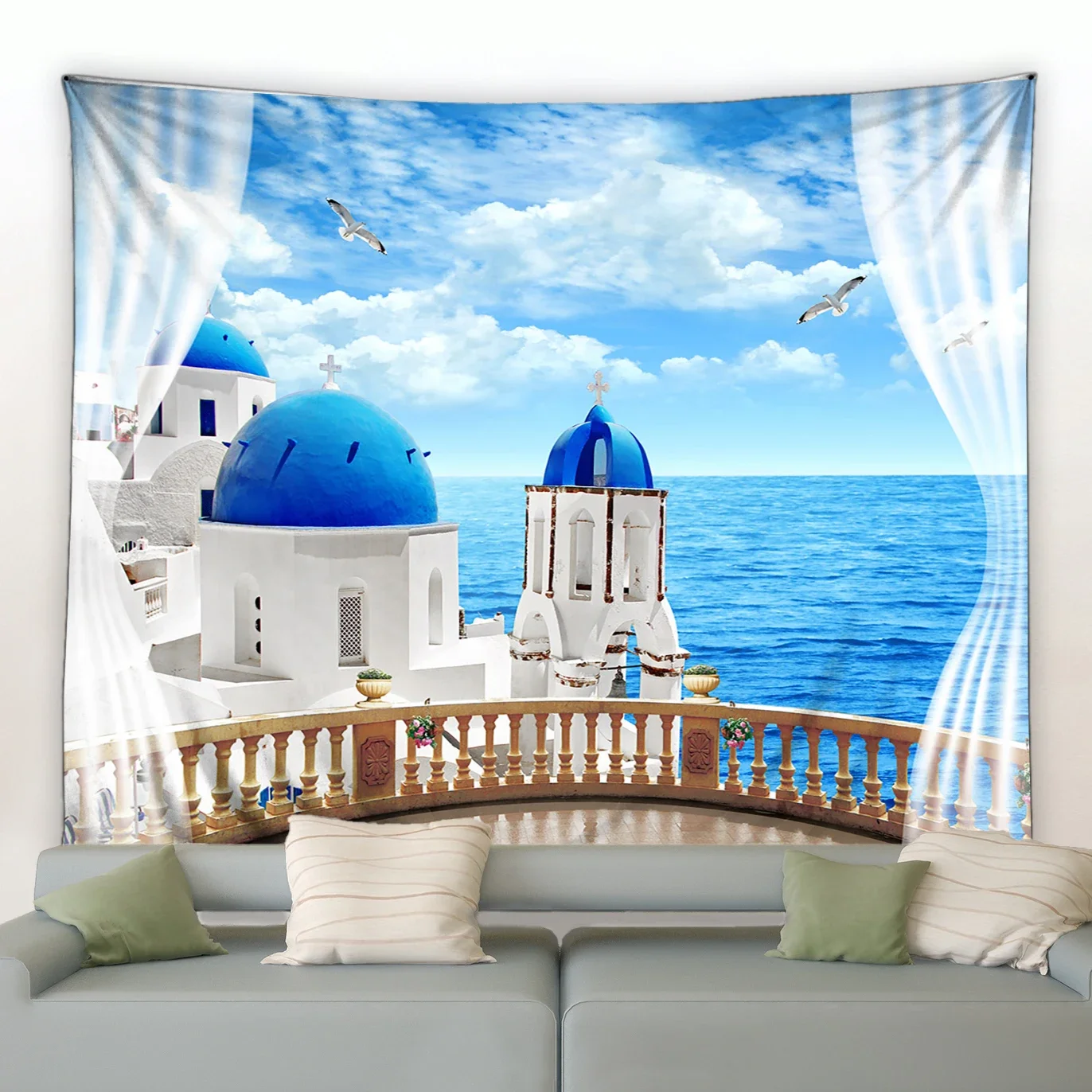 Пальмовые Листья пляж Фотофон синий белый строительный остров птица цветы