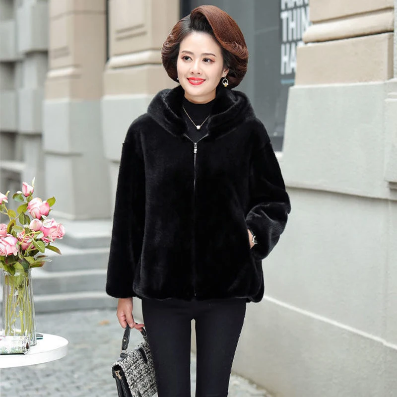 Women Mother Fluffy Fur Coats Warm Jacket Winterwear Solid Winter Jacket 2022 New Fashion Faux Fur Coat Mink Fur Teddy Coat