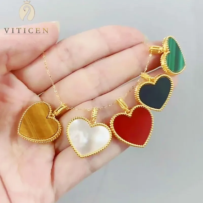 VITICEN New Real 18K Gold AU750 Single Pendant Agate Malachite Romantic Gift Classic Present For Woman Delicate Fine Jewelry