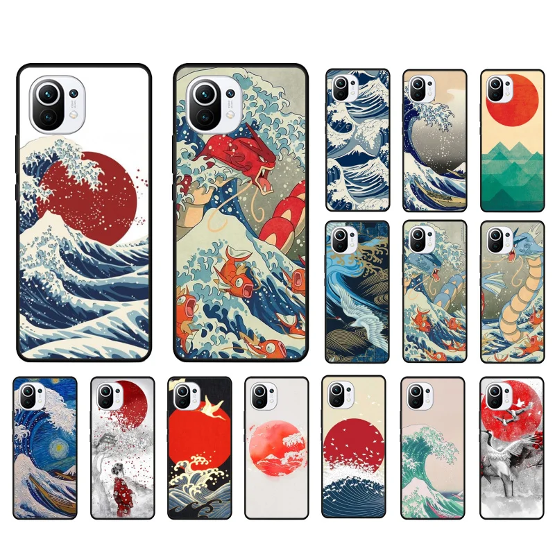 

Wave Moon Art Japanese Crane Phone Case for Xiaomi 12 Mi 10T 11T 11 Pro 10 10T 11 lite 10pro 11Ultra Poco X3 Pro Poco F3 M3