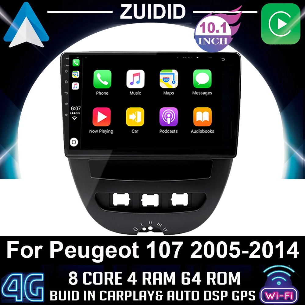 Android 10 For Peugeot 107 Citroen C1 Toyota Aygo 2005 - 2014 Car Radio Multimedia Video Players CarPlay 2 din no dvd Carplay