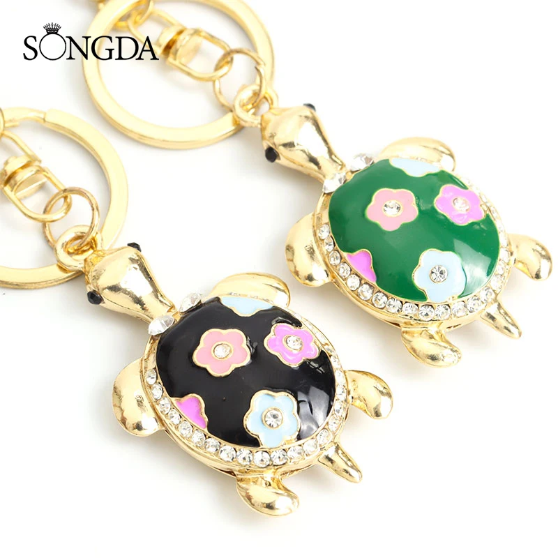 

Cartoon Rhinestones Turtle Enamel Pendant Keychain Colorful Flower Cute Animal Alloy Keyrings For Women Jewelry Gift Accessories