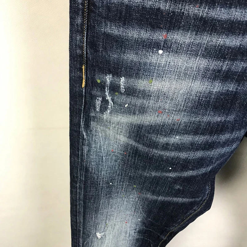 Street Fashion Men Jeans High Quality Vintage Blue Elastic Stretch Slim Fit Ripped Jeans Men Painted Designer Brand Pants Hombre