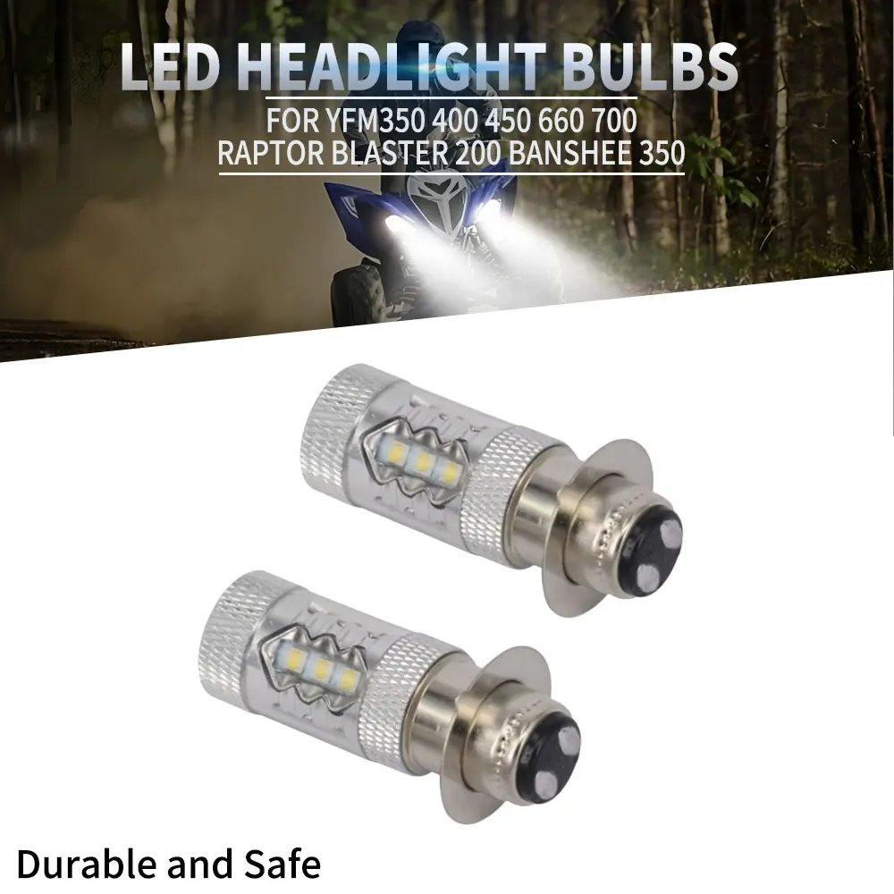 

ATV 2 шт. 80 Вт супер белые светодиодные лампы P15D H6M для Yamaha YFM350 400 450 660 700 Raptor Blaster 200 350 YFZ 450 TRX 400EX LTZ400