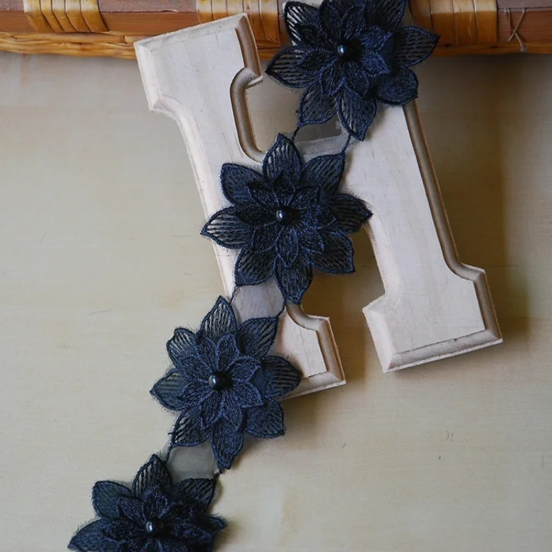 1 ярд белая/черная Цветочная хлопковая вышитая кружевная Двусторонняя