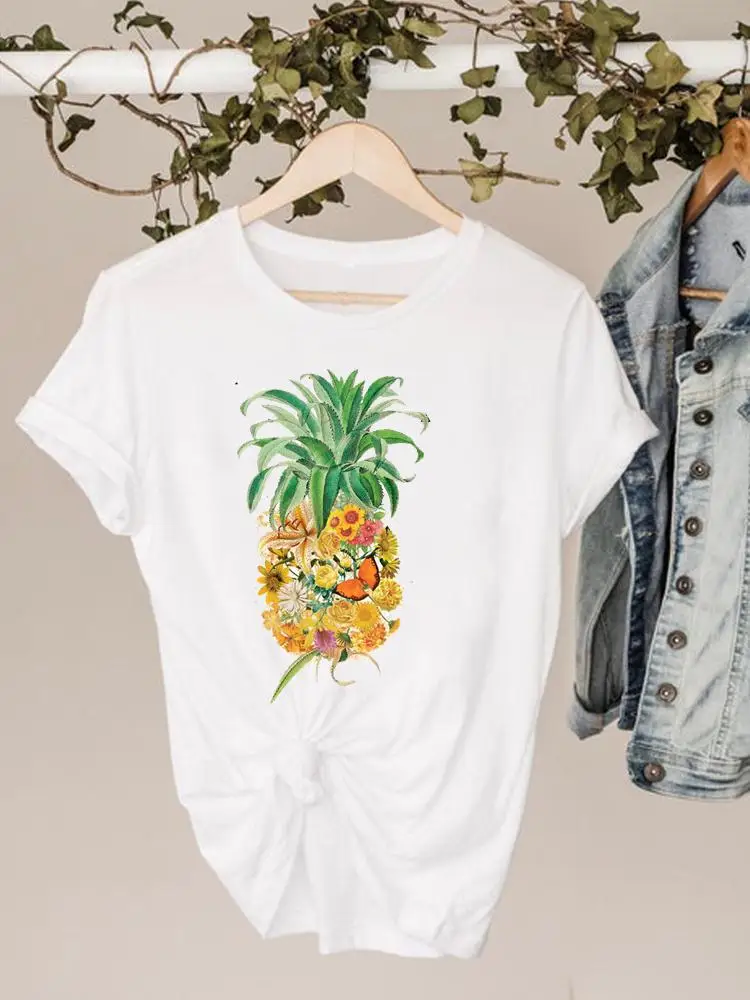 

Watercolor Pineapple Fruit Cute Graphic Tee Women's Clothes Ladies Print T Clothing Short Sleeve Summer Female Fashion T-shirts