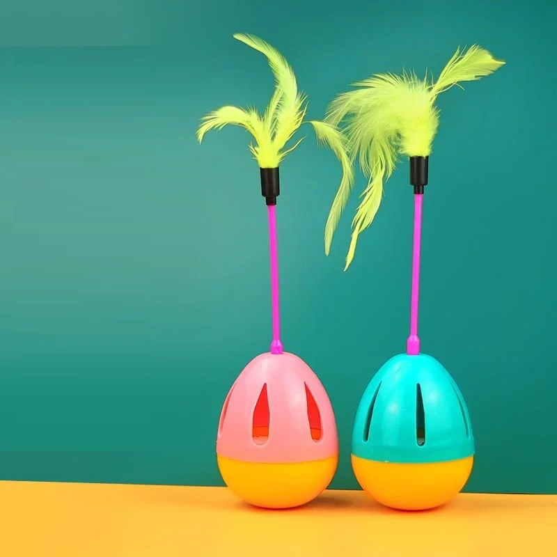 

Tumbler Cat Toys Kitten Interactive Chasing Toy Real Feather Spring Cat Toy with Bell Pet Products Cat Supplies Accessories