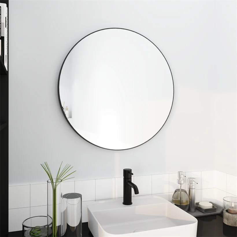 

24" Wall Circle Mirror Large Round Black Farmhouse Circular Mirror for Wall Decor Big Bathroom Make Up Vanity