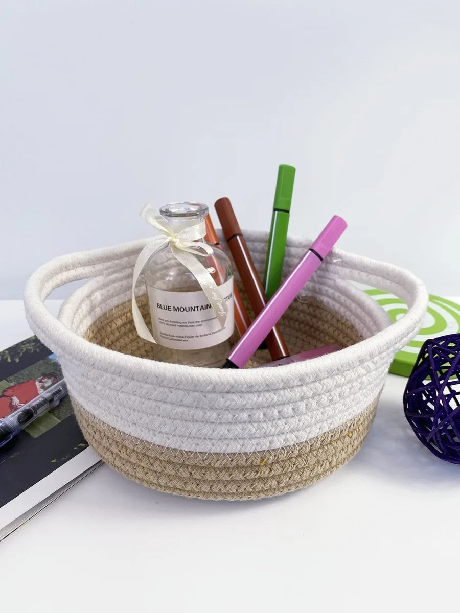 

1pc Two Tone Cotton Rope Storage Basket