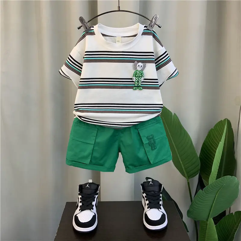 Boys' Suit 22 New Fashion Baby Summer Clothes Fried Street Clothes Boys' and Kids' Ruan Handsome Short Sleeve Two-Piece Suit