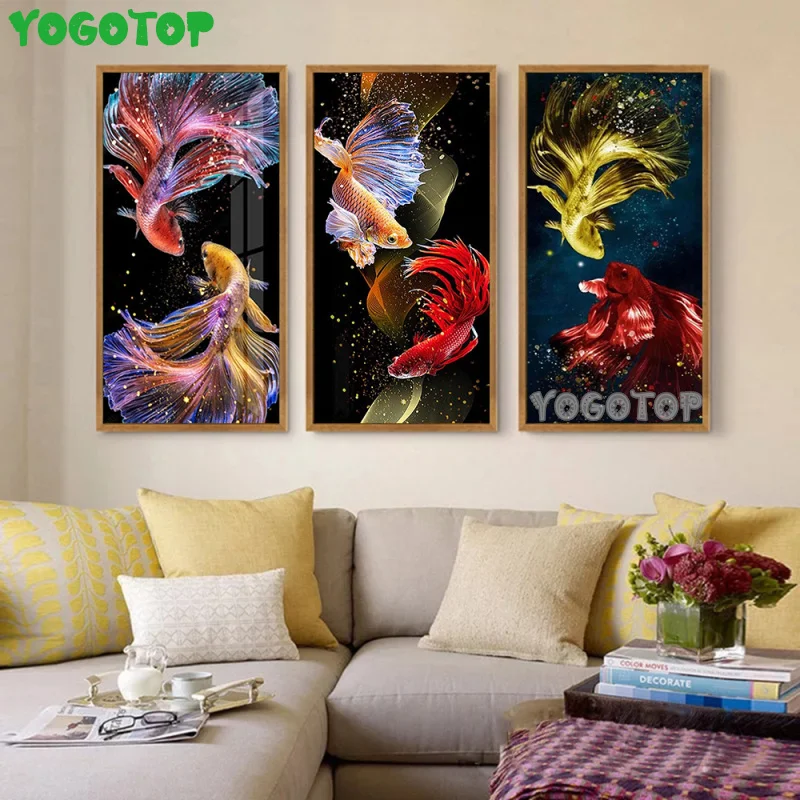 

Полноразмерная круглая алмазная живопись «сделай сам», рыбки, фантазия, домашний декор, мозаика, вышивка крестиком, животные, Золотая Рыба, ...