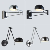 modern metal wall lamp fexible folding adjustable swing long arm e27 led wall lights household bedside reading lamp with switch