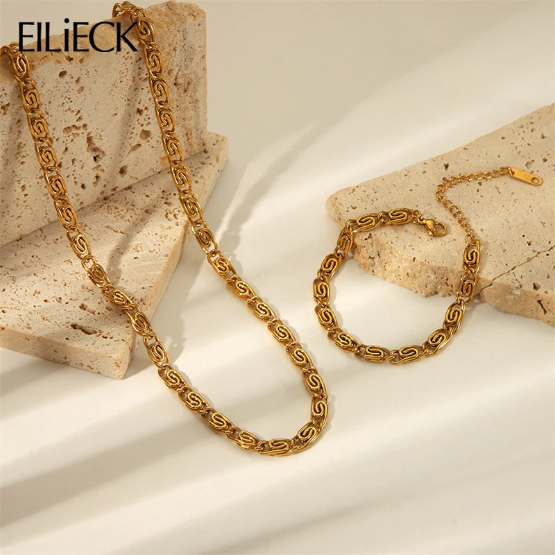 EILIECK 316L нержавеющая сталь Геометрическая цепь ожерелье браслет набор для женщин
