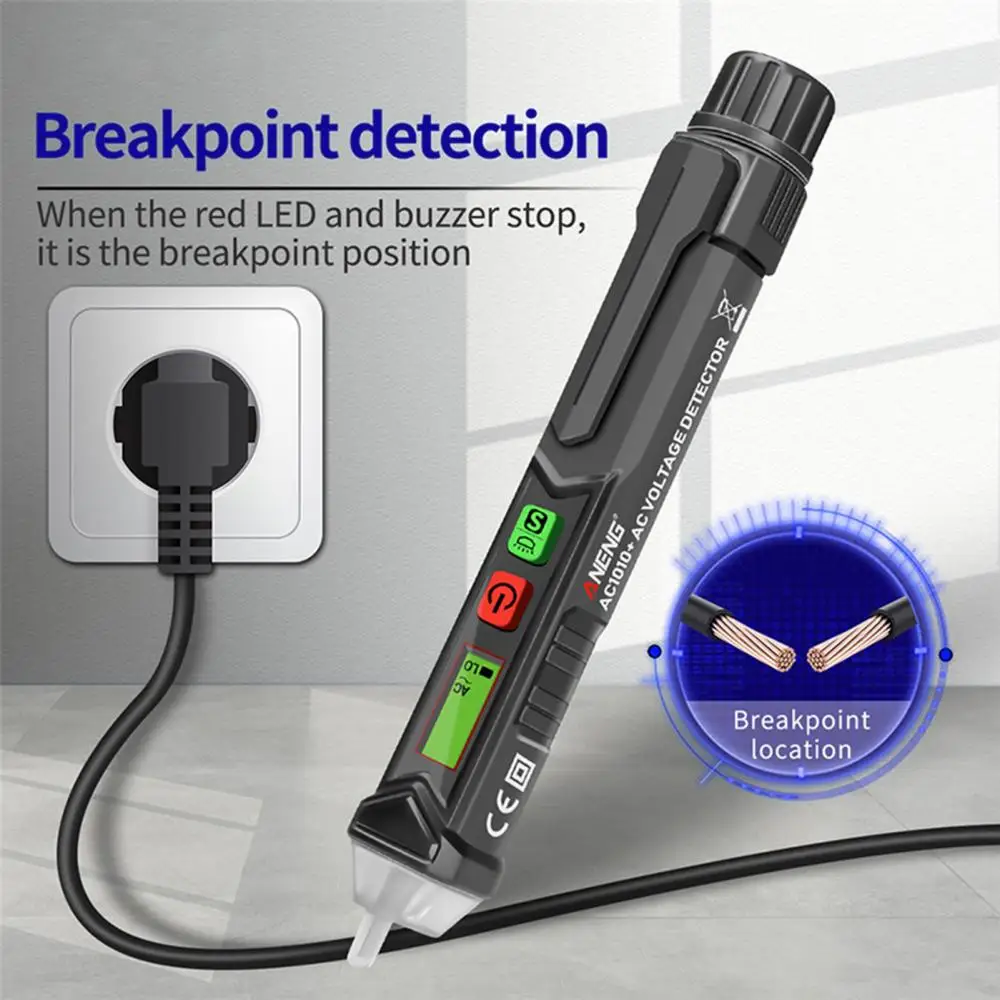 

LED Non-Contact Voltage Tester Adjustable Sensitivity Flashlight Buzzer Alarm