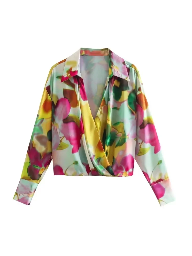 

Женская короткая рубашка с рукавами-фонариками, повседневный пуловер с отложным воротником, лето 2022