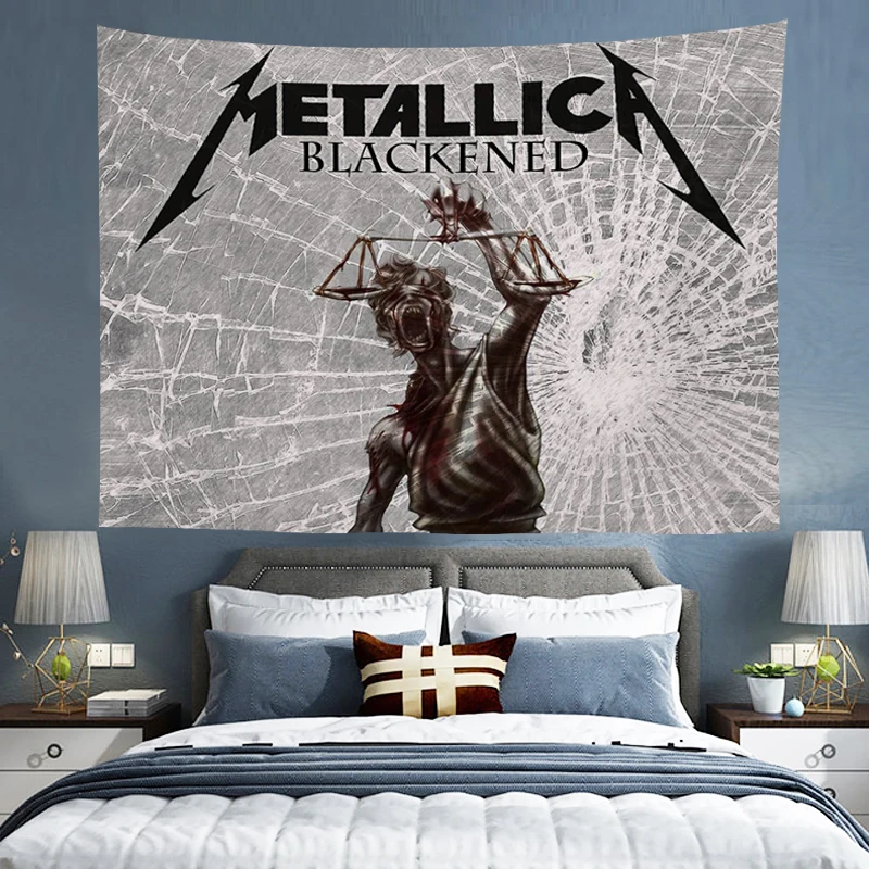 M-Metallica Tapestry Decoration Bedroom Wall Hanging Room Decor Aesthetic Custom Tapestries Headboards Home Decorative Art images - 6