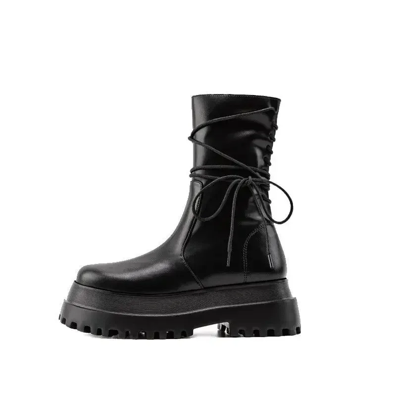 Женские полусапожки с круглым носком черные элегантные ботинки на низком