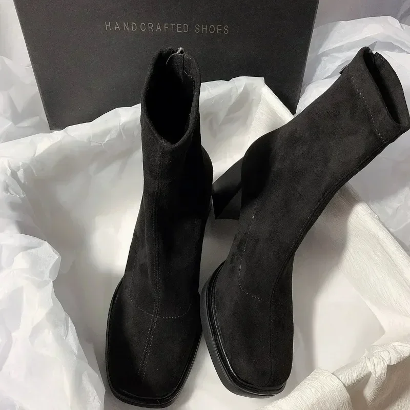 Осенне-зимние эластичные ботильоны женские дизайнерские винтажные туфли на