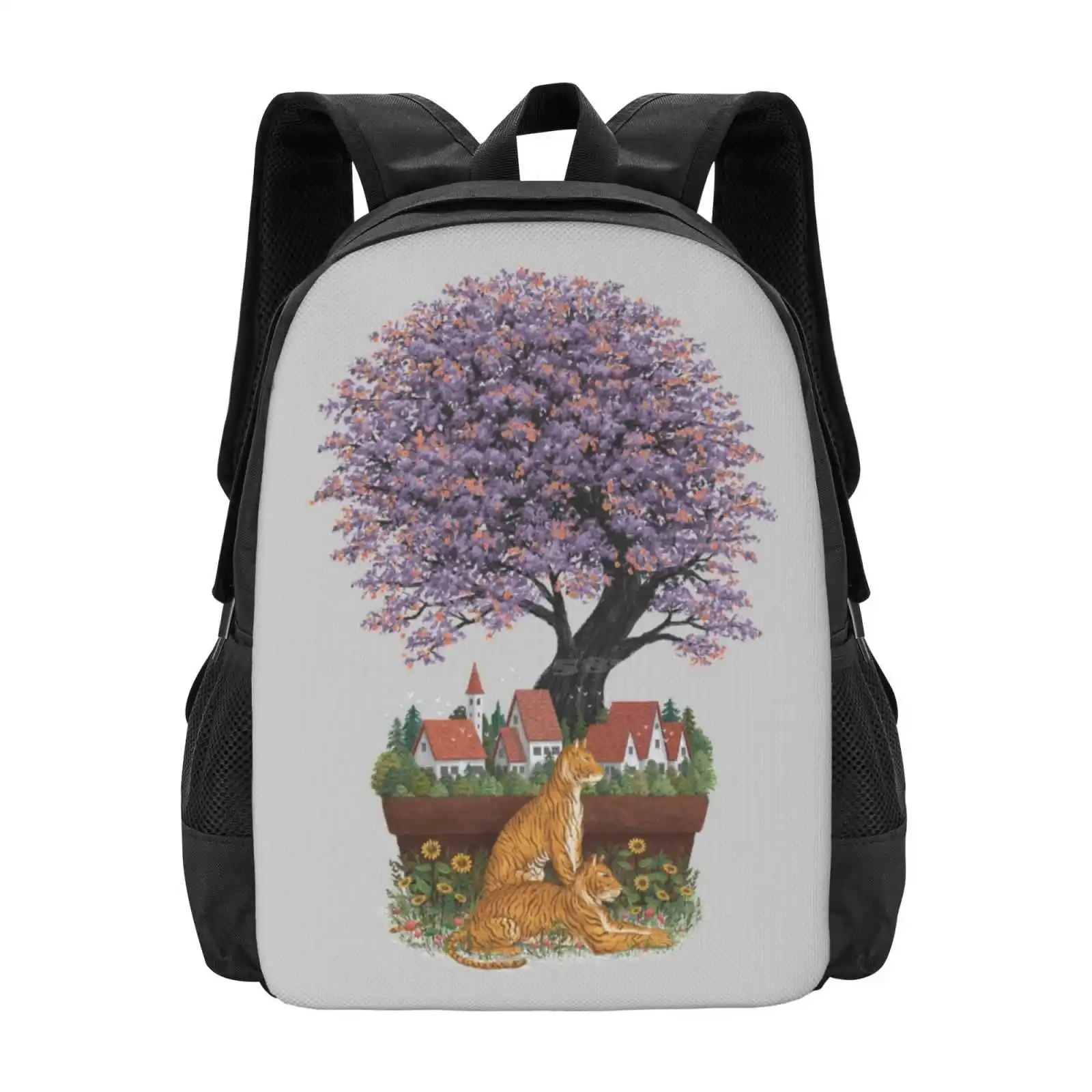 

Bonsai Village School Bag Big Capacity Backpack Laptop Tree Bonsai Village House Plants Nature Leafs Flowers Sunflower Animals