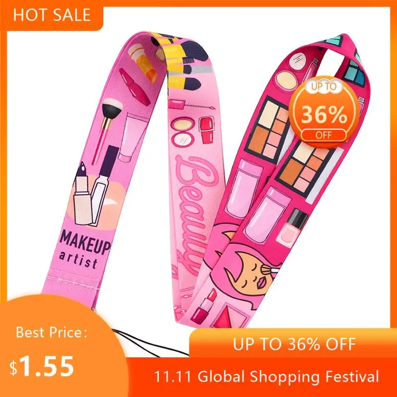 

Шнурок для ключей с мультяшным изображением девушки для макияжа, держатель для телефона, забавный шейный ремешок с брелоком, ID-карточкой, ле...