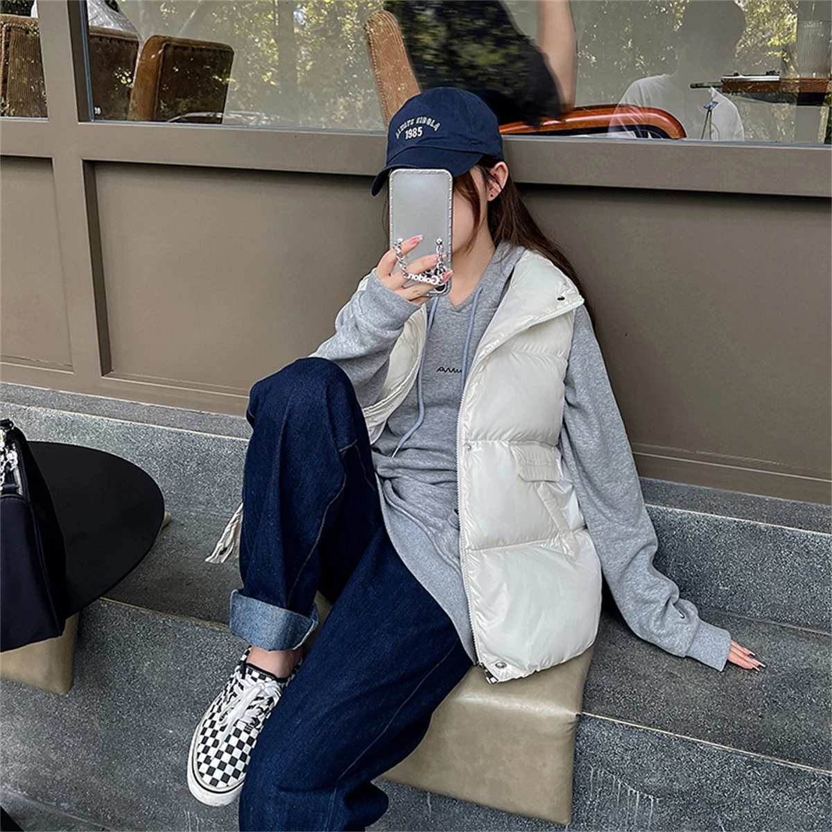 2022 New Korean Waistcoat For Women in Autumn, Light and Bright, Stand Collar Vest, Waistcoat, Solid Color, Down Cotton Jacket