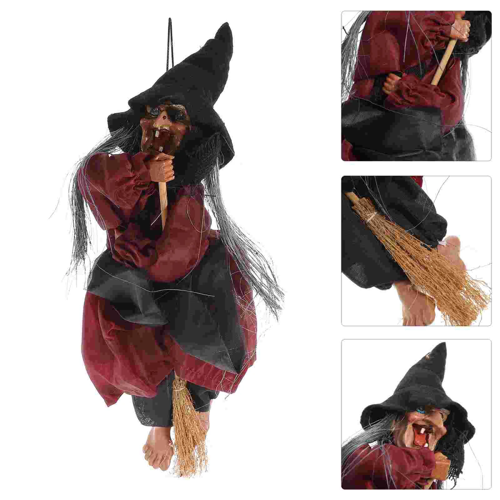 

Witches Prop Voice-activated Induction Funny Portable Decorations Broom Witch Hanging Ghost Without Battery for Party