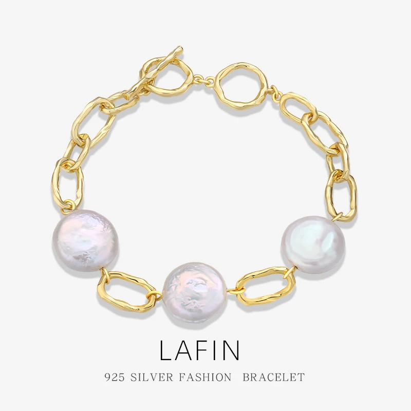 

LAFIN Fine Jewelry Baroque Pearl Bracelet Sterling Silver Women Fashion Hypoallergenic 18K and Platinum Plated Luxury S301