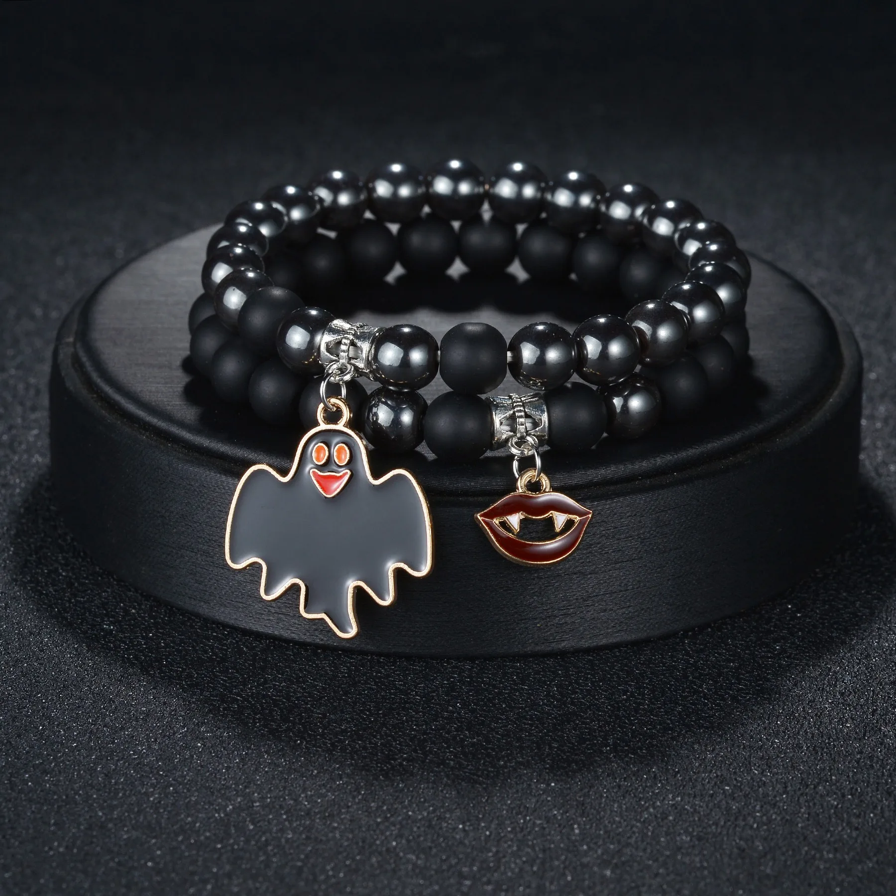 Матовый браслет на Хэллоуин обсидиановый тыква искусственный паук призрак