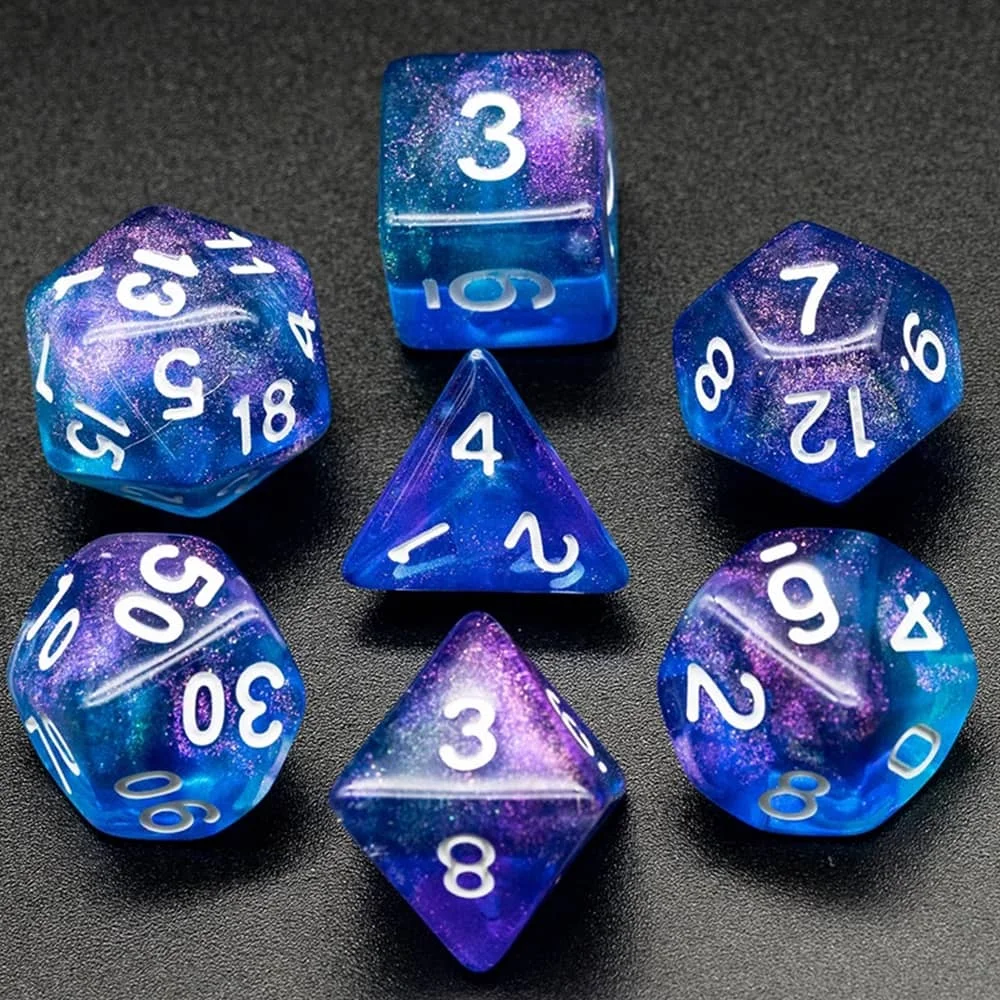 Poludie 7 шт./компл. Фиолетовый Синий блестящий игральные кости DND набор D4 D6 D8 D10 D % D12 D20