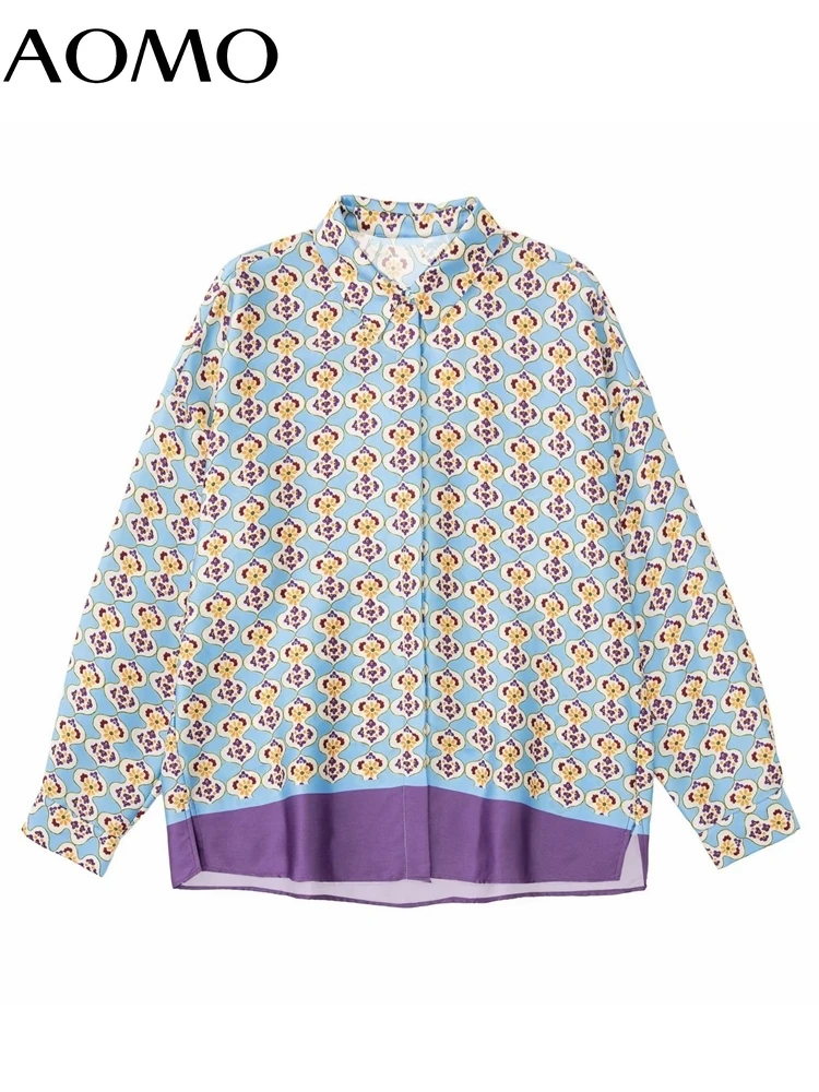 

AOMO Women Vintage Flowers Print Shirt Long Sleeve 2022 Chic Female High Street Loose Shirt 3H686A