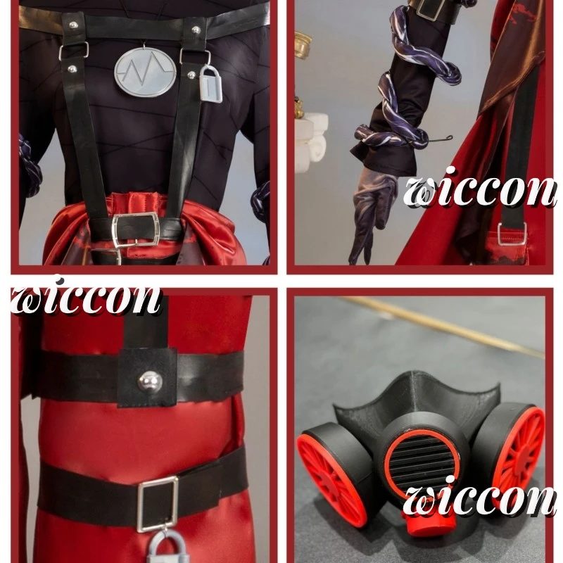 Фото Identity V Emil Patient Редкий футляр Косплей Костюм Парик Маска Очки Топ Кожаные ремни Брюки Замок Белые Красные волосы Игровые аксессуары №5